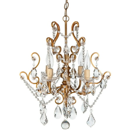 Amalfi Décor 4 Light Vintage Crystal Plug-In Chandelier (Gold) | Wrought Iron Frame with Glass Crystals