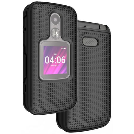 Case for MyFlip-2 Phone, Nakedcellphone [Black] Protective Snap-On Hard Shell Cover [Grid Texture] for Alcatel MyFlip 2 Phone (A406DL), TCL My Flip 2
