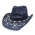 thumbnail image 2 of VLOOCKLW Cowboy Hat Men Women Western Style Wide Brim Hollowed Breathable Sun Hat Solid Color Casual Outdoor Vacation Beach Cap, 2 of 3