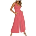 thumbnail image 2 of Kureaily Summer Sling V Neck Hollow Pleated High Waist Wide Leg Ladies Jumpsuit Straight Leg Pant, 2 of 5