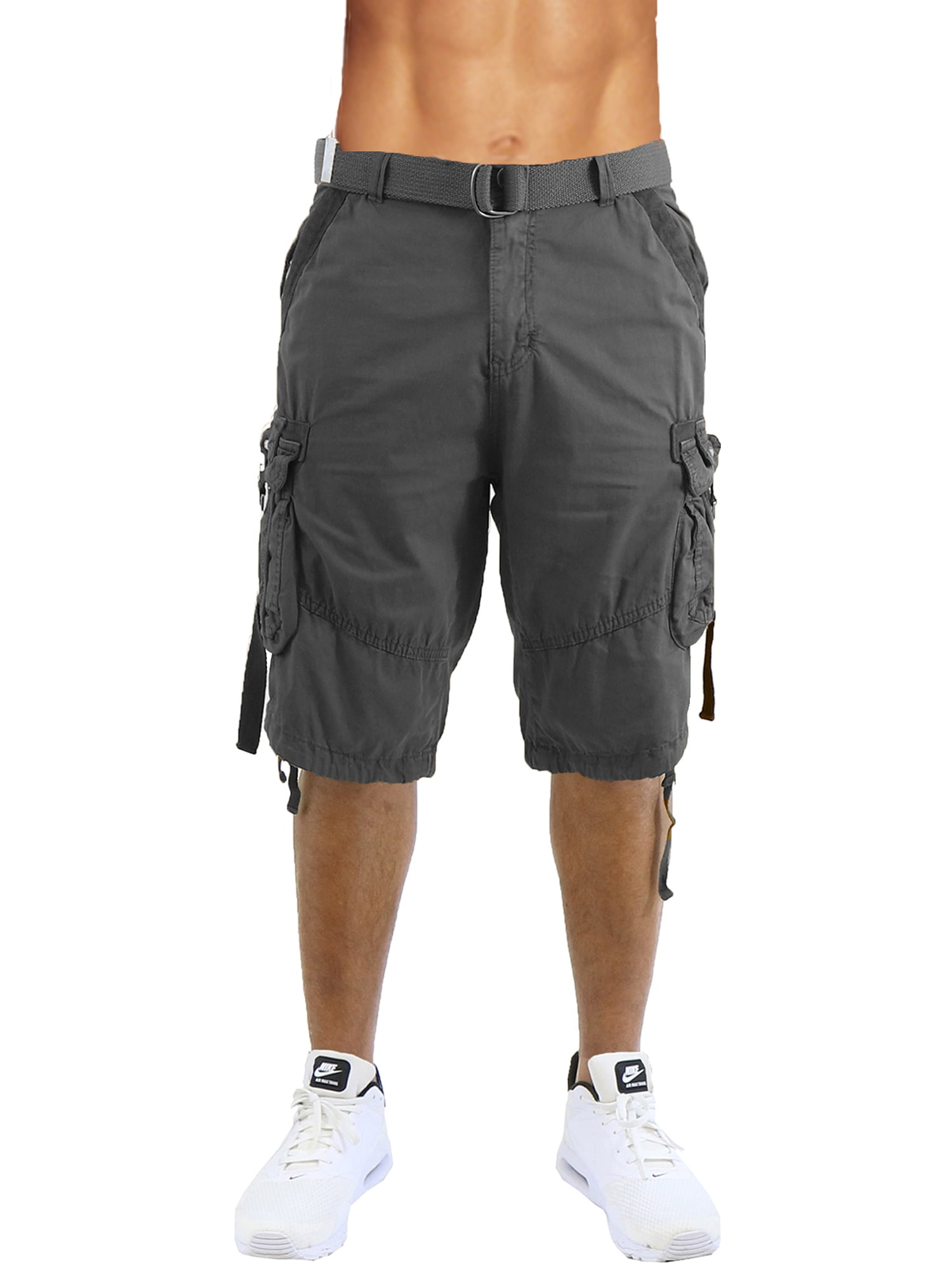 Mens Stretch Chino Shorts Knee Length Cargo Combat Pants Cotton Free Belt 30-48 