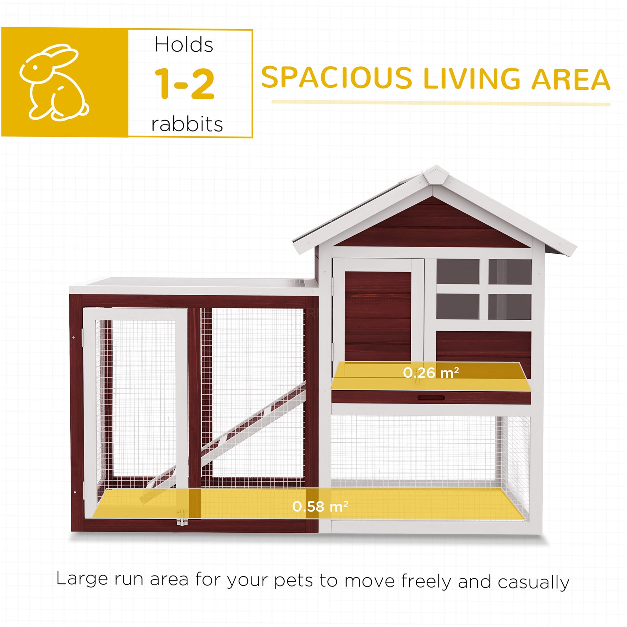 JERFIT 48 Inch Outdoor Rabbit Hutch with Waterproof Roof, Removable Tray, Ramp & Run for 2 Rabbits, Wooden Bunny Cage House, Brown