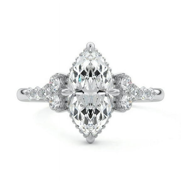 Circle Jewel 2.2 Ct Marquise Cut Lab-Created Diamond Engagement Ring - 14K White Gold Over - Prong Set Wedding Ring for Women - 9th Year Anniversary Gifts for Her - Party Wear Diamond Ring
