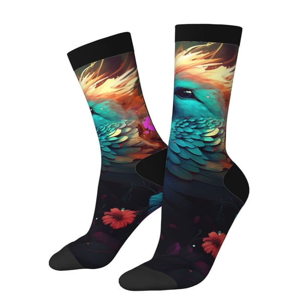 Balery Colorful Flower Bird Calcetas Largas con Estampado para Hombre y Mujer – Suaves y Transpirables, Talla Única (US 5-11)