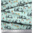 thumbnail image 2 of Soimoi Green Poly Georgette Fabric Humans,Sleigh & Mountains Holiday Decor Fabric Printed Yard 52 Inch Wide, 2 of 3