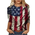 thumbnail image 3 of Feancey 3/4 Sleeve Womens Tops Casual Plus Size Fourth of July T-Shirt Distressed American Flag Print Blouse Soft Comfy Independence Day Tshirts Multicolor 4XL, 3 of 6