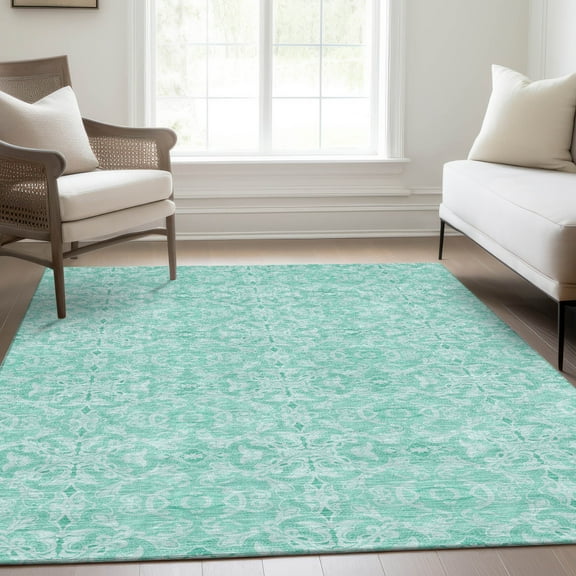 Addison Rugs Chantille Indoor/Outdoor Transitional Medallions Turquoise Washable Rectangle Rug, 9' x 12'
