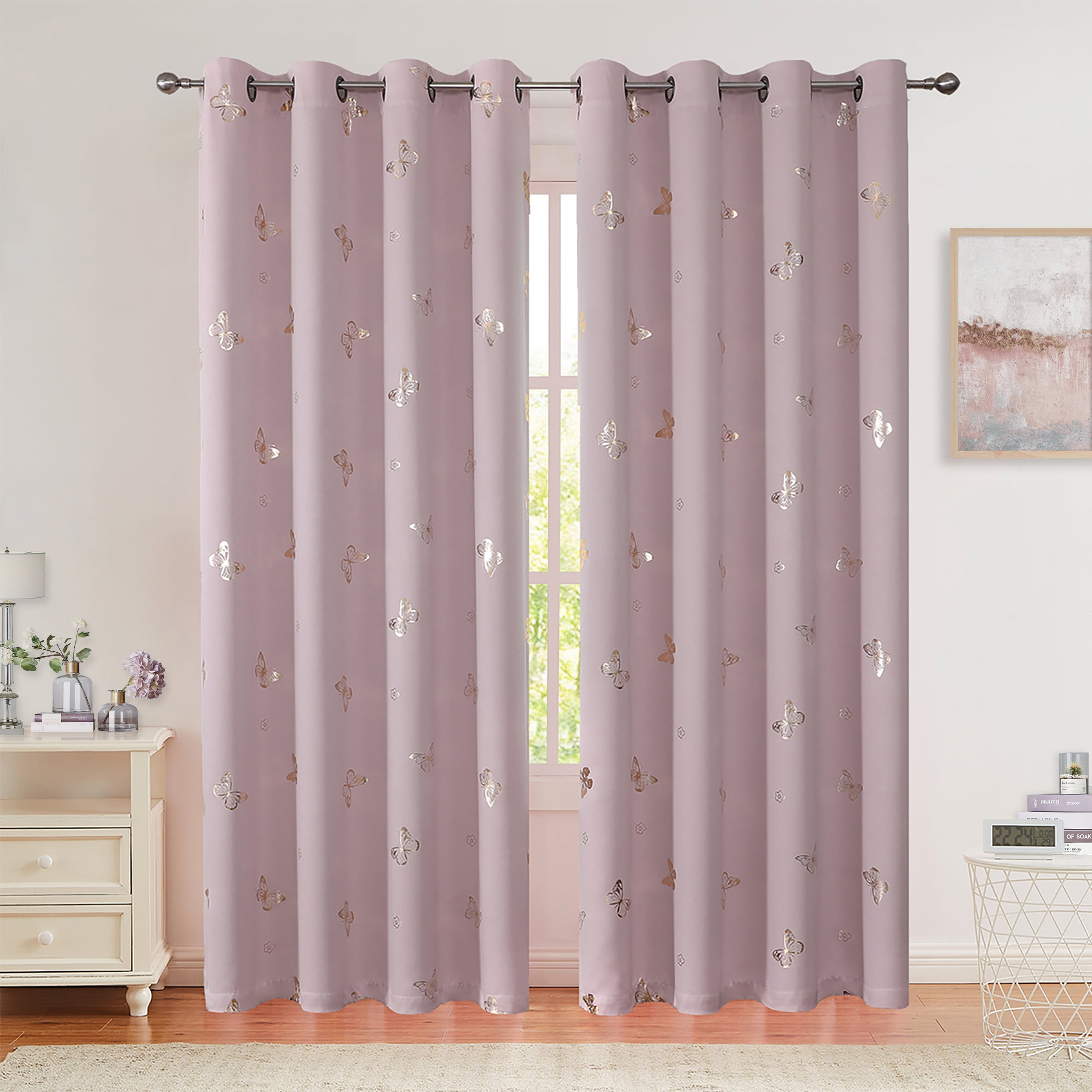 Flowpartex Pink Butterfly Blackout Curtains 2 Panels 84