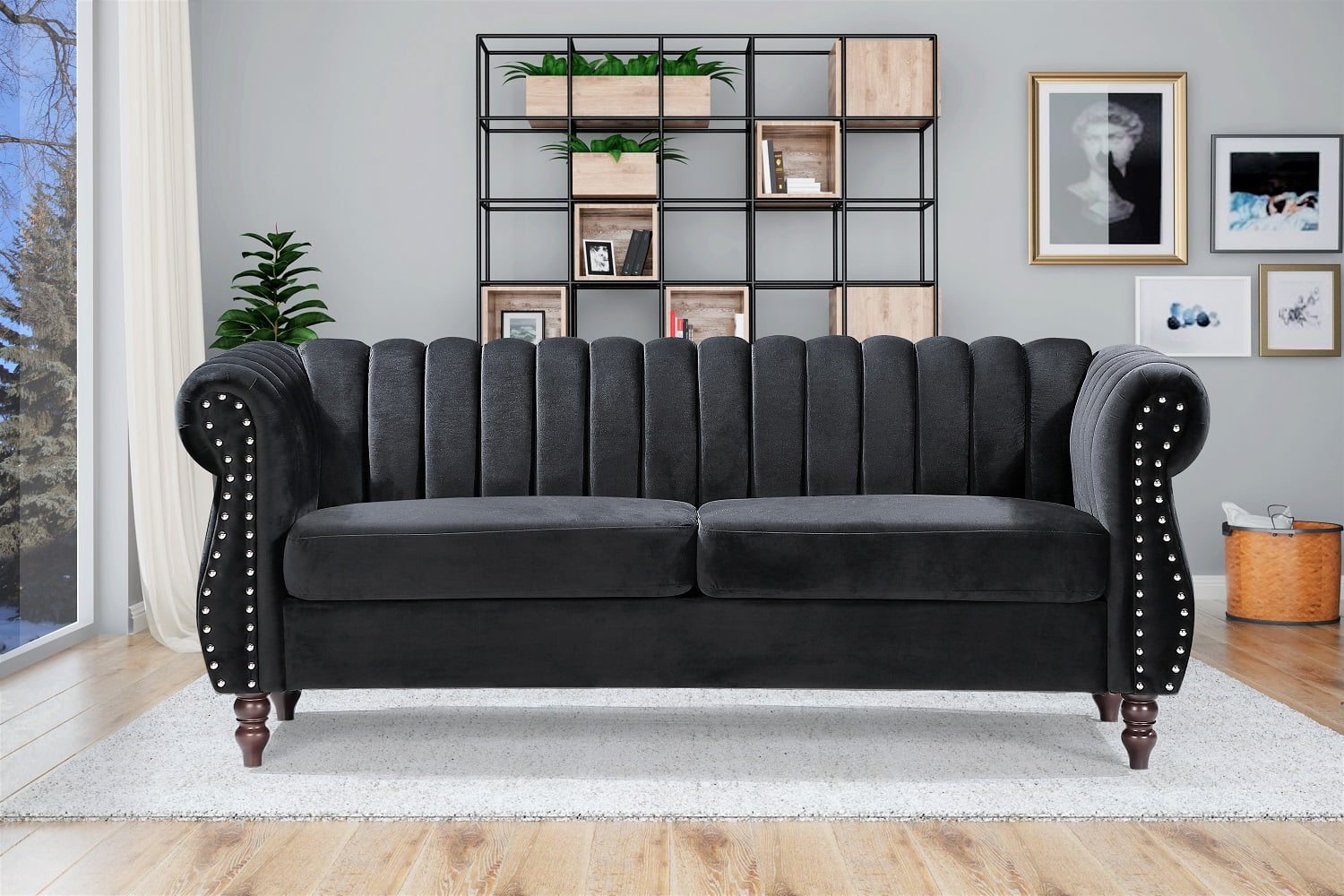 Capri Velvet Chesterfield 76.4" Rolled Arms Sofa