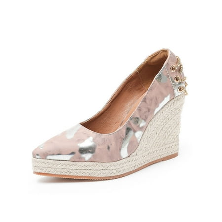 

Wazshop Women Pumps Shoes Color Block Wedge Heels Comfort Lightweight Slip On Walking Shoe Ladies Espadrilles Pointed Toe Non-Slip Pink 8