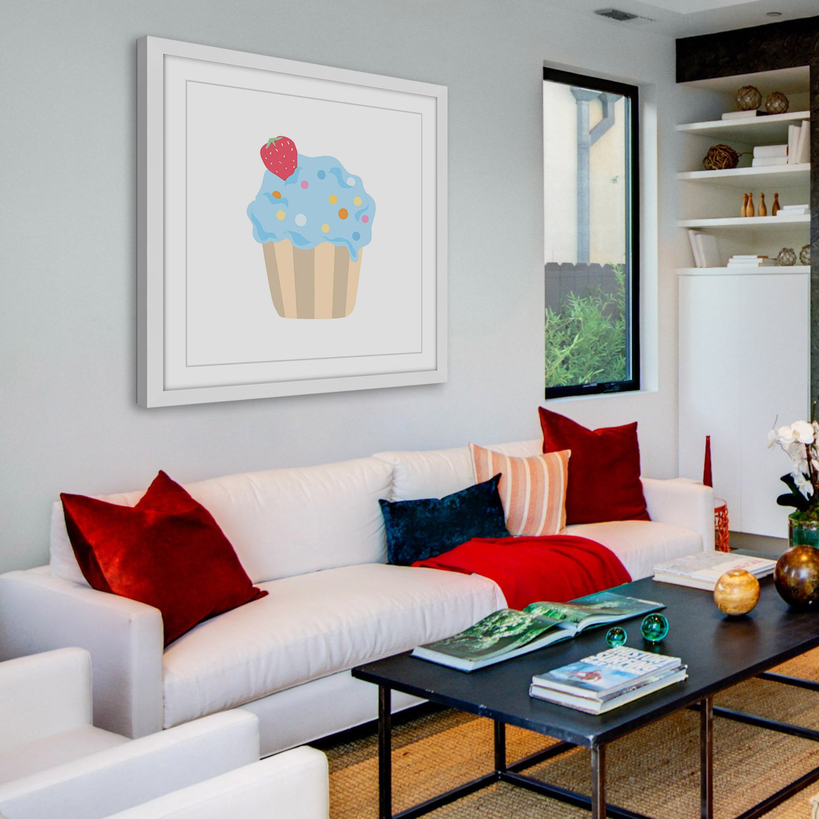 Marmont Hill "Blue Cupcake" by Diana Alcala Framed Painting Print