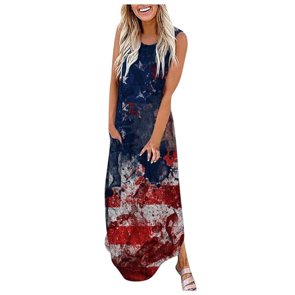 Brilliant Tank Tops for Women Plus Size 3x Women Casual Fashion independence Day Sleeveless Printed Summer Dress (Blue,L)