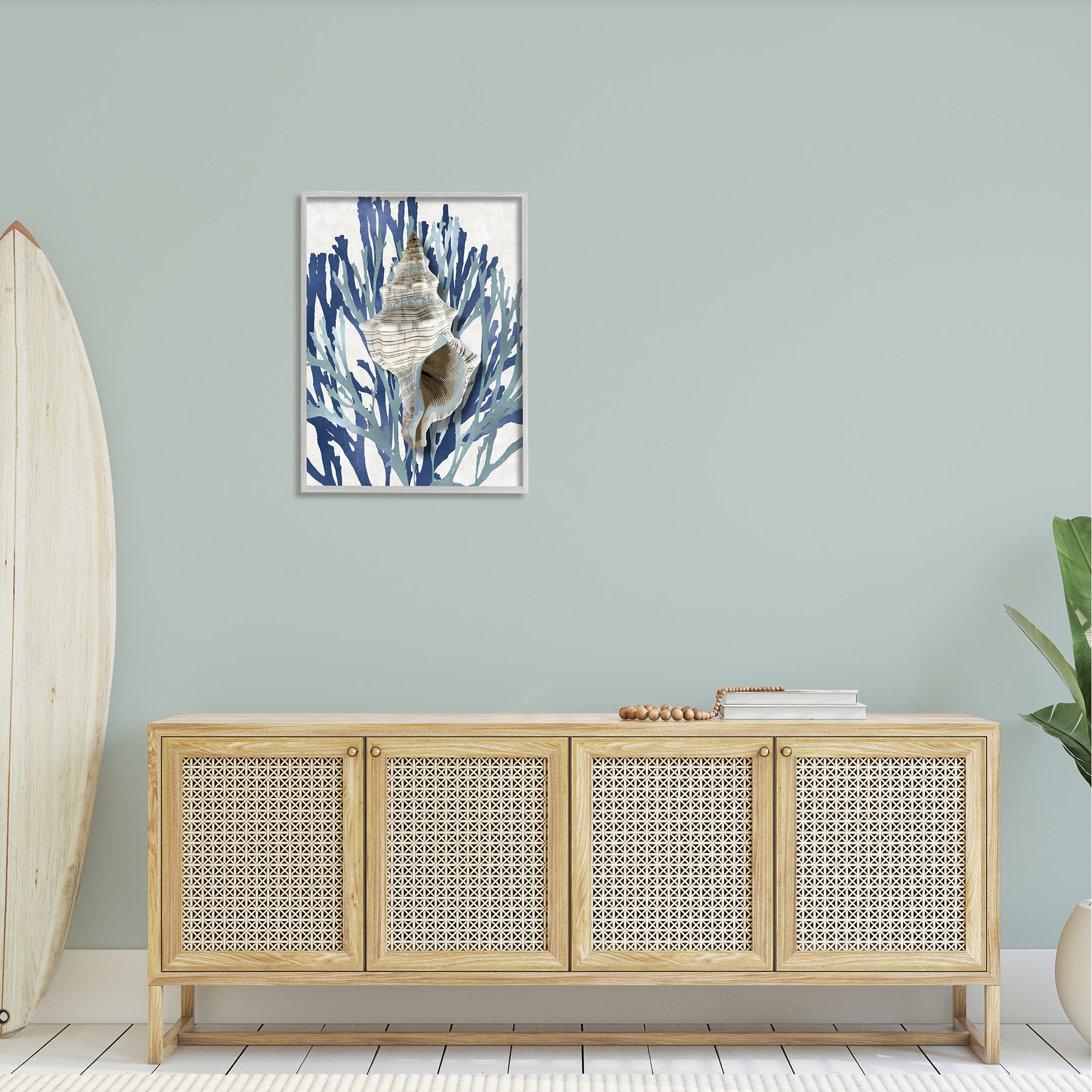 Stupell Industries Tower Shell Coral Blue Beach Design Graphic Art Framed Art Print Wall Art, 24x30, By Caroline Kelly