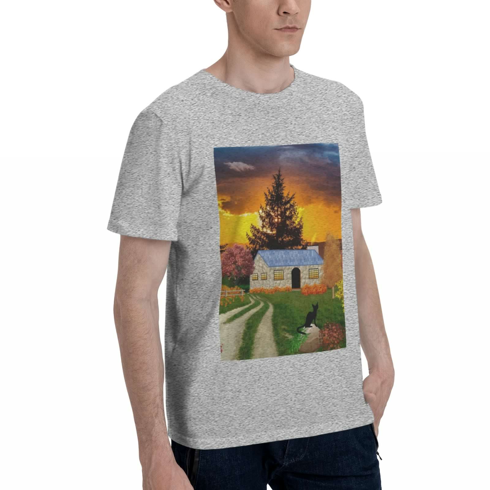 thumbnail image 2 of Bingfone Fall Village Scenery Men'S Loose Fit Short-Sleeve Pocket T-Shirt, 2 of 7