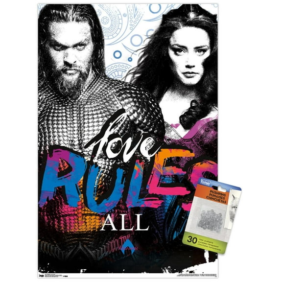 DC Comics Movie - Aquaman - Love Rules Wall Poster with Push Pins, 14.725" x 22.375"