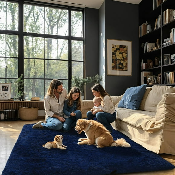 Alfombra Shaggy Junhejiamei, azul marino, 120 x 180 cm