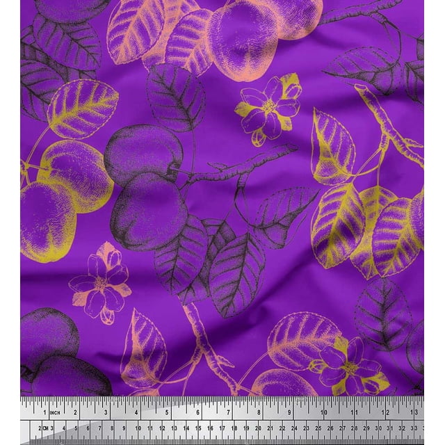 Soimoi polyester Crepe Fabric Leaves & Palm Fruits Printed Fabric 1 Yard 52 Inch Wide