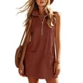thumbnail image 4 of ClodeEU Women's Collared Half Zip Sleeveless Mini Dress with Pockets, Casual Summer Dress Brown,Women's Plus M, 4 of 6
