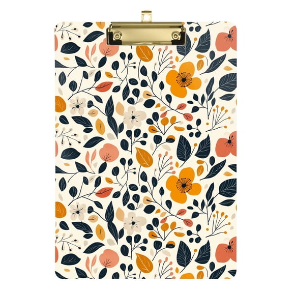 Plastic Clipboard Acrylic Hanging Clip Board with Gold Low Profile Office School Supplies 12.5x9 Hand Drawn Flower Leaf