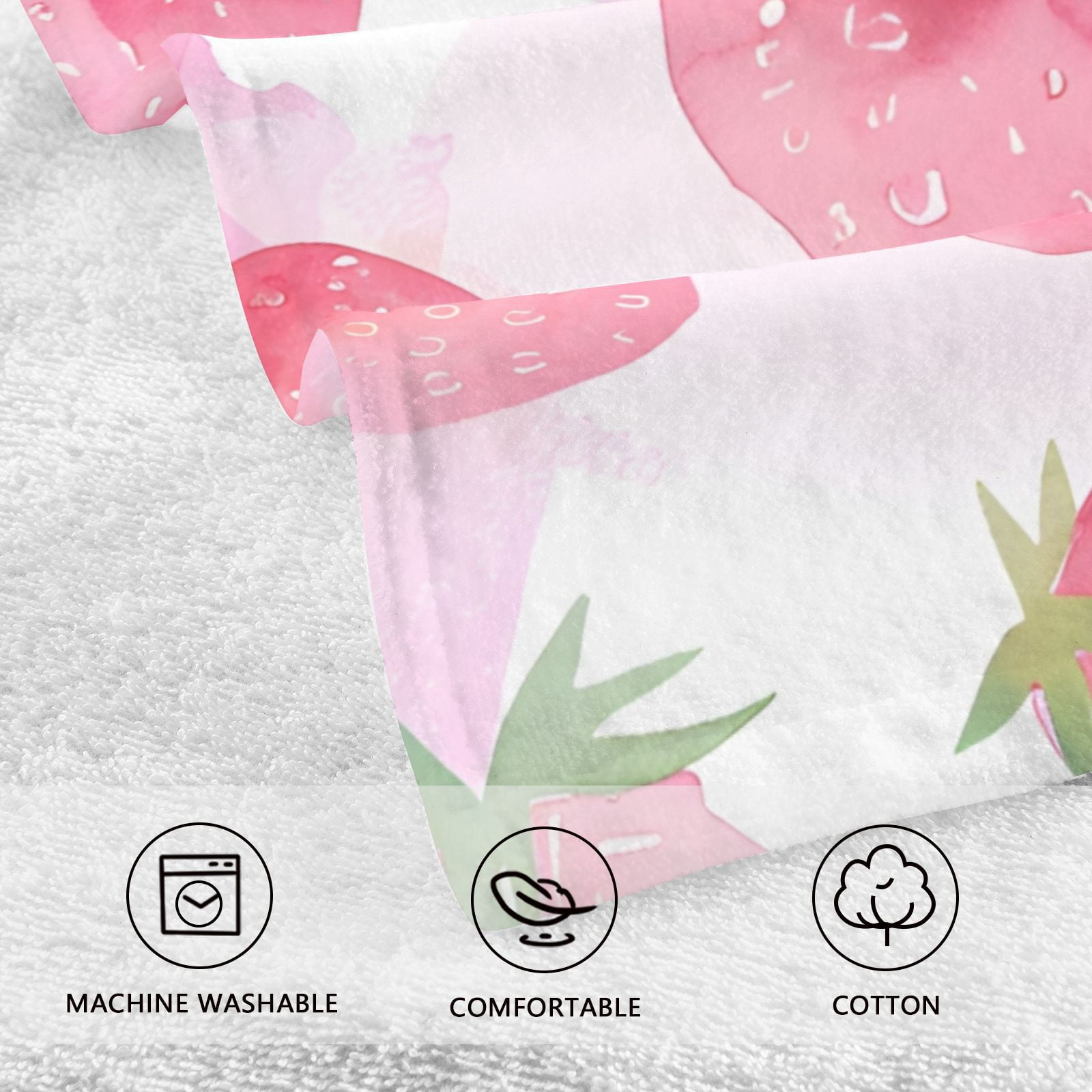 Strawberry Pink Hand Towels Cotton Bath Towels Large Face Towels Absorbent for Bathroom 2 Packs