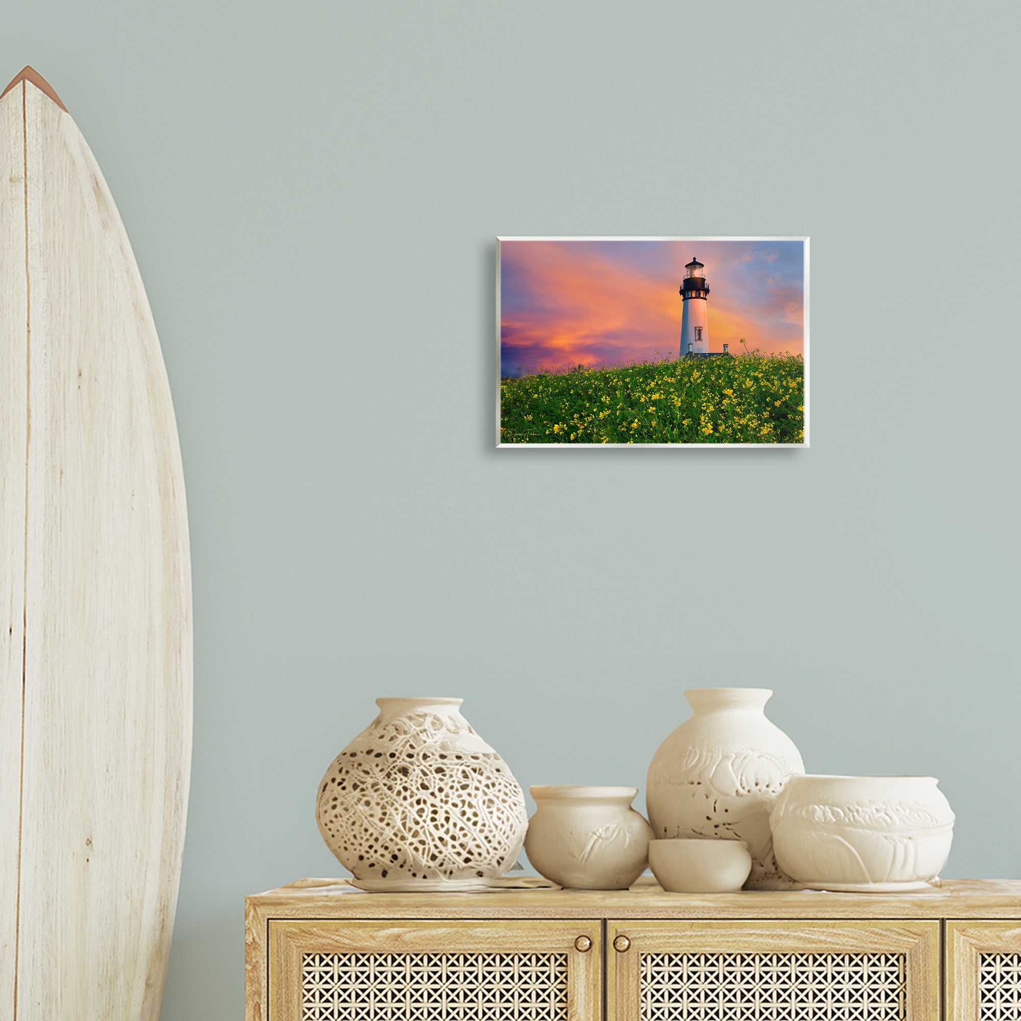 Stupell Industries Lighthouse & Floral Meadow Coastal Photography Unframed Art Print Wall Art, 15 x 10