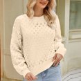 thumbnail image 5 of REORIAFEE Women's Pullover Sweaters Long Sleeve Crewneck Solid Color Sweater Classic Style Knit Pullover Relaxed Pullover Hollow Out Sweater Tops Beige S, 5 of 5