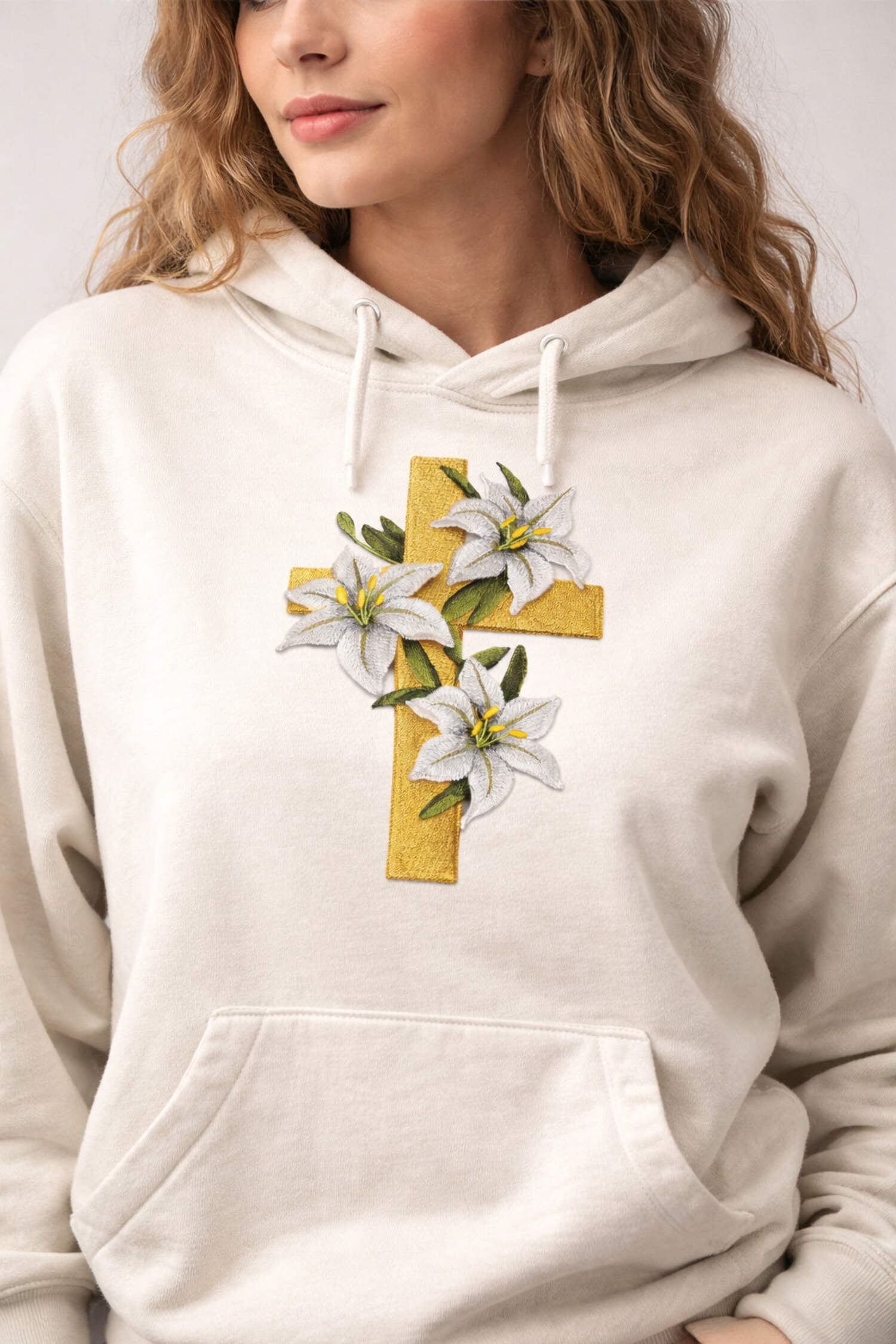 Beyond Vision Custom Elegant Lilies and Cross Embroidered Iron on/Sew Patch [ 5 "(w) x 7.79"(h) ]