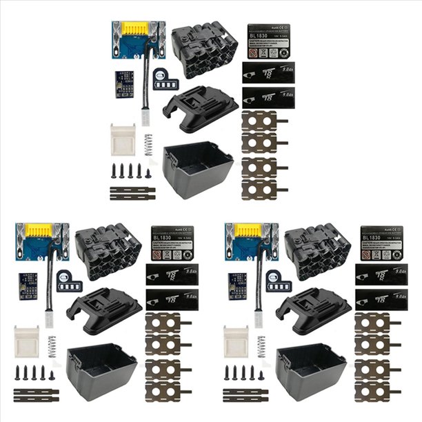 3X Caja de BateríA DIY BL1890 Placa de ProteccióN de Carga PCB Caja de Carcasa para 18V BL1860 9.0Ah con Indicador de BateríA LED