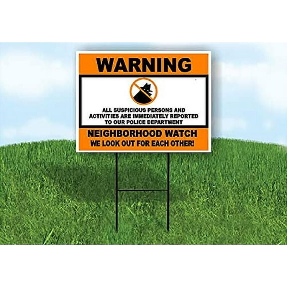 Double Sided Sign Warning neighborhood watch ORANGE Yard Sign ROAD SIGN with Stand