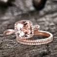 thumbnail image 6 of 5.75 Carat 10mm Cushion Cut Morganite 10k Rose Gold Wedding Set Diamond Moissanite Bridal Ring Infinity Stacking Matching Band, 6 of 7