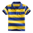 thumbnail image 3 of Kids Boys Striped Short Sleeve Polo Shirts Casual Turn-down Collar Pique Tops Breathable Button Placket Tees for School Daily Play, 3 of 5
