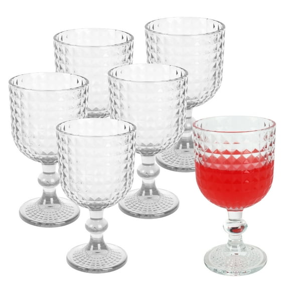 Set of 6 Gold-Rimmed Diamond Cut Crystal Wine Glasses - 12oz/360ml Elegant Glass Stemware for Weddings, Parties, Holiday Gifts