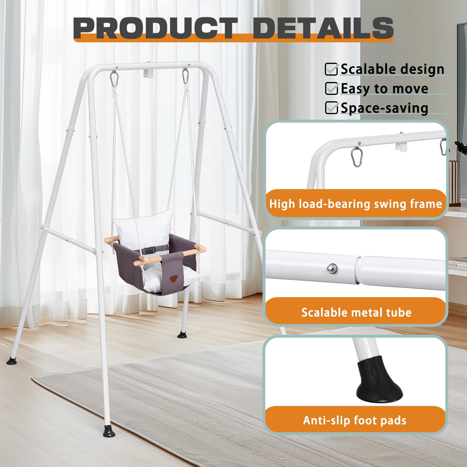 G TALECO GEAR Toddler Swing Set with Canvas Cushion Seat, Baby Swing Outdoor Playset, Age 6-24 months, Gray