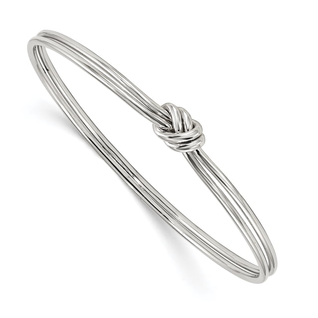 Sterling Silver Rhodium-plated Polished Knot Slip on Bangle (Weight: 12.43 Grams, Length: 8 Inches)