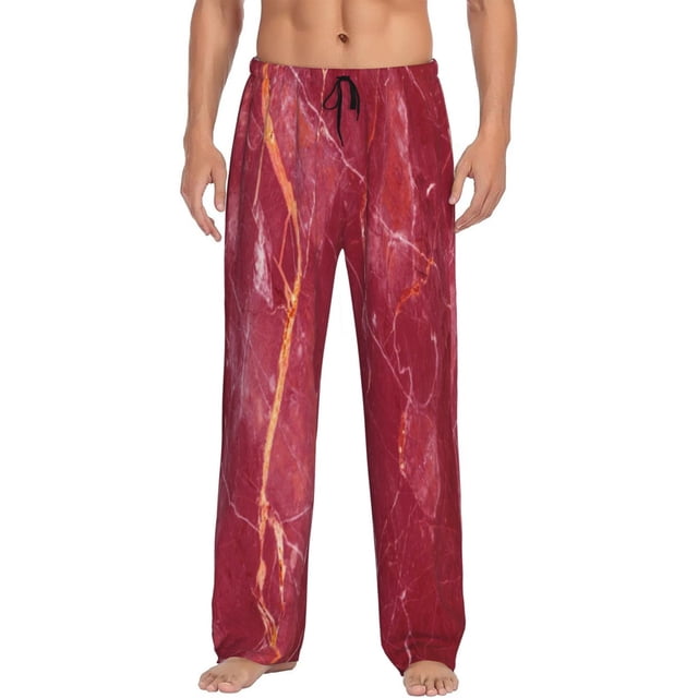 Fotbe Abstract Red Marble Pantalones de Pijama para Hombre, Pantalones de Dormir, Pantalones de Casa con Cintura Ajustable y Bolsillos-Small