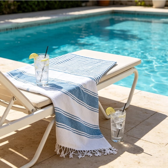 WIZUTIZ Boho Striped Beach Towel with Tassels, Soft Absorbent Wrap Travel Towel,for Pool Camping Picnic Gym and Bath, Outdoor Summer Essentials and Home Comfort,39.4*70.9in,Light Blue