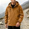 GSPCLAM Mens Jackets with Hoods Outdoor Camping Windproof Waterproof Jackets Solid Color Loose Fit Lightweight Zip-Up Jackets Brown XL