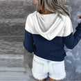 thumbnail image 4 of BiZtdJrK Color Block Sweatshirt for Women Drawstring Button Up Long Sleeve Hooded Sweatshirts Fall Fashion Pullover Tops with Pocket Dark Blue L, 4 of 7
