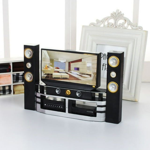 Miniature Toy Television Cabinet Furniture Set Model for Doll House Accessories