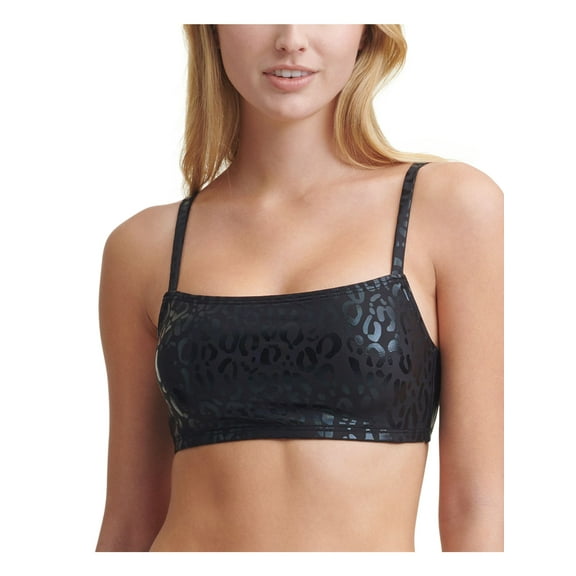 DKNY Women's Black Printed Stretch Removable Cups Lined Adjustable Metallic Bralette Swimsuit Top XS