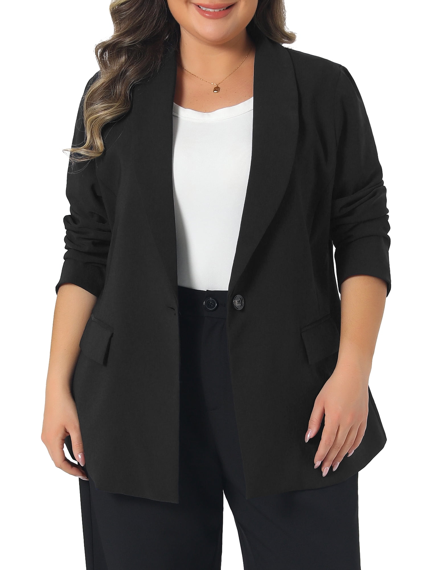 DARING DIVA Women's Plus Lapel Button Work Blazer 4X Black