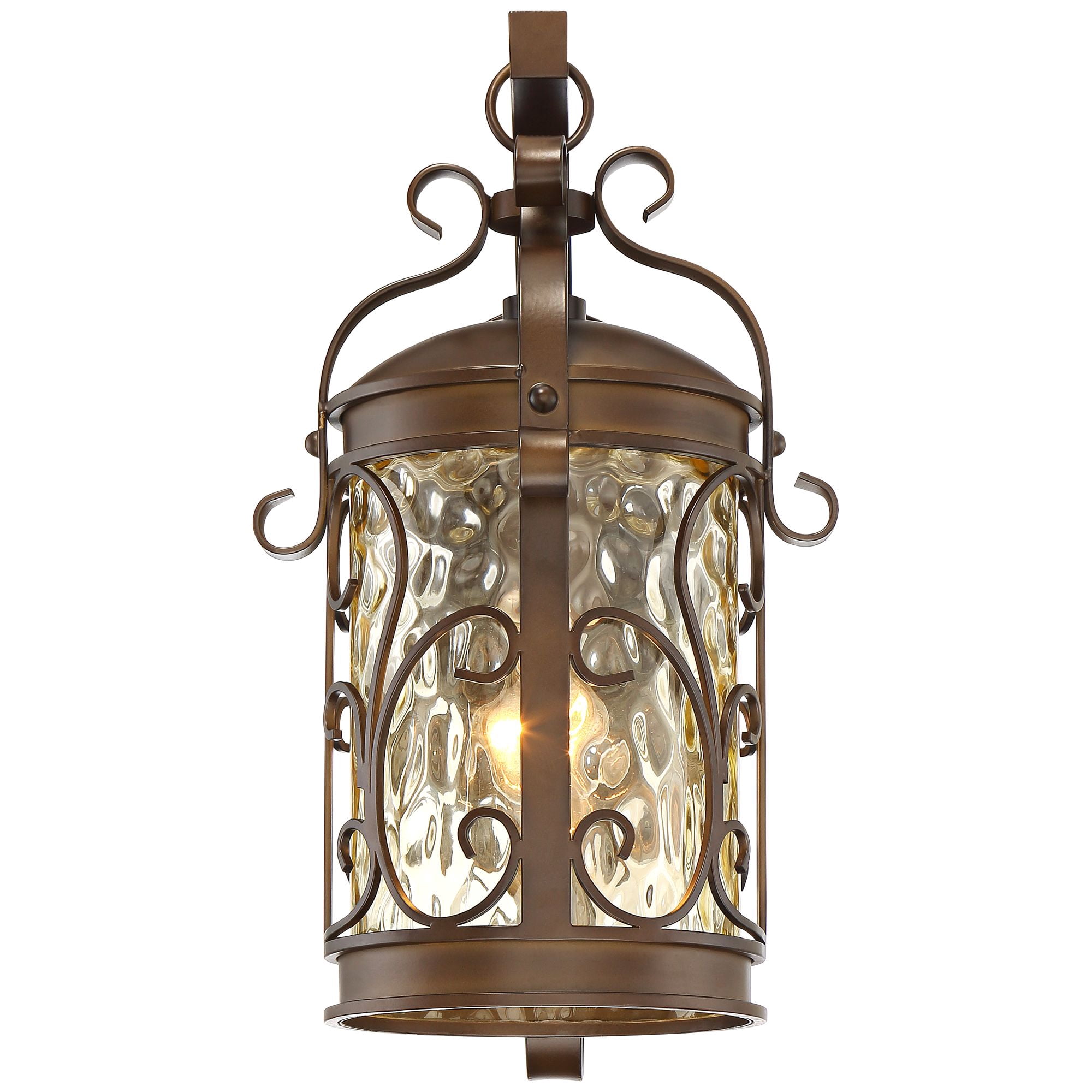 John Timberland Conway Vintage Rustic Outdoor Wall Light Fixture Oil Rubbed Bronze Scroll 17 1/2" Amber Hammered Glass for Post Exterior Barn Deck