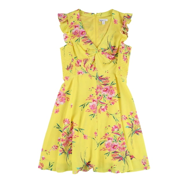 Vestido Floral Bar III ajustado y acampanado amarillo mediano