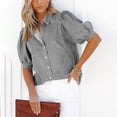thumbnail image 2 of Kaemgyyd Denim Shirt Women Jean Look Half Sleeve Light Jacket Fall Button down Tunic Blouse Summer Tops, 2 of 6