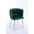 thumbnail image 4 of Velvet Dining Chairs Set of 2, Modern Hand Weaving Accent Chairs Living Room Chairs, Upholstered Side Chair with Golden Metal Legs for Dining Room Kitchen Vanity Living Room (Green), 4 of 7