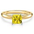 thumbnail image 3 of Gem Stone King 10K Two Tone Gold Yellow Zirconia Solitaire Engagement Ring for Women | 1.25 Cttw | Princess 6MM | Gemstone Birthstone | Size 7, 3 of 6