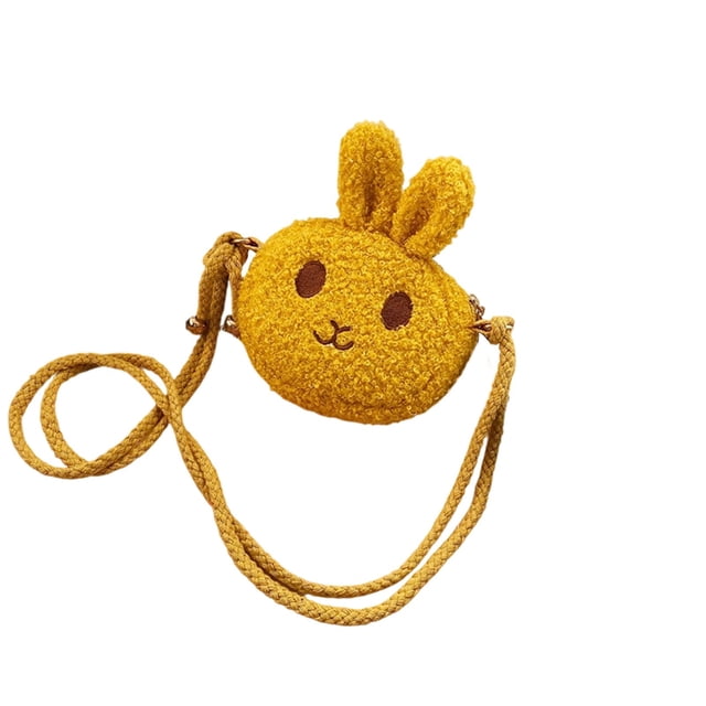 SLYNSHome Cute Crossbody Bag Yellow Cartoon Plush Rabbit Wallets Handbag Fluffy Animal Purse