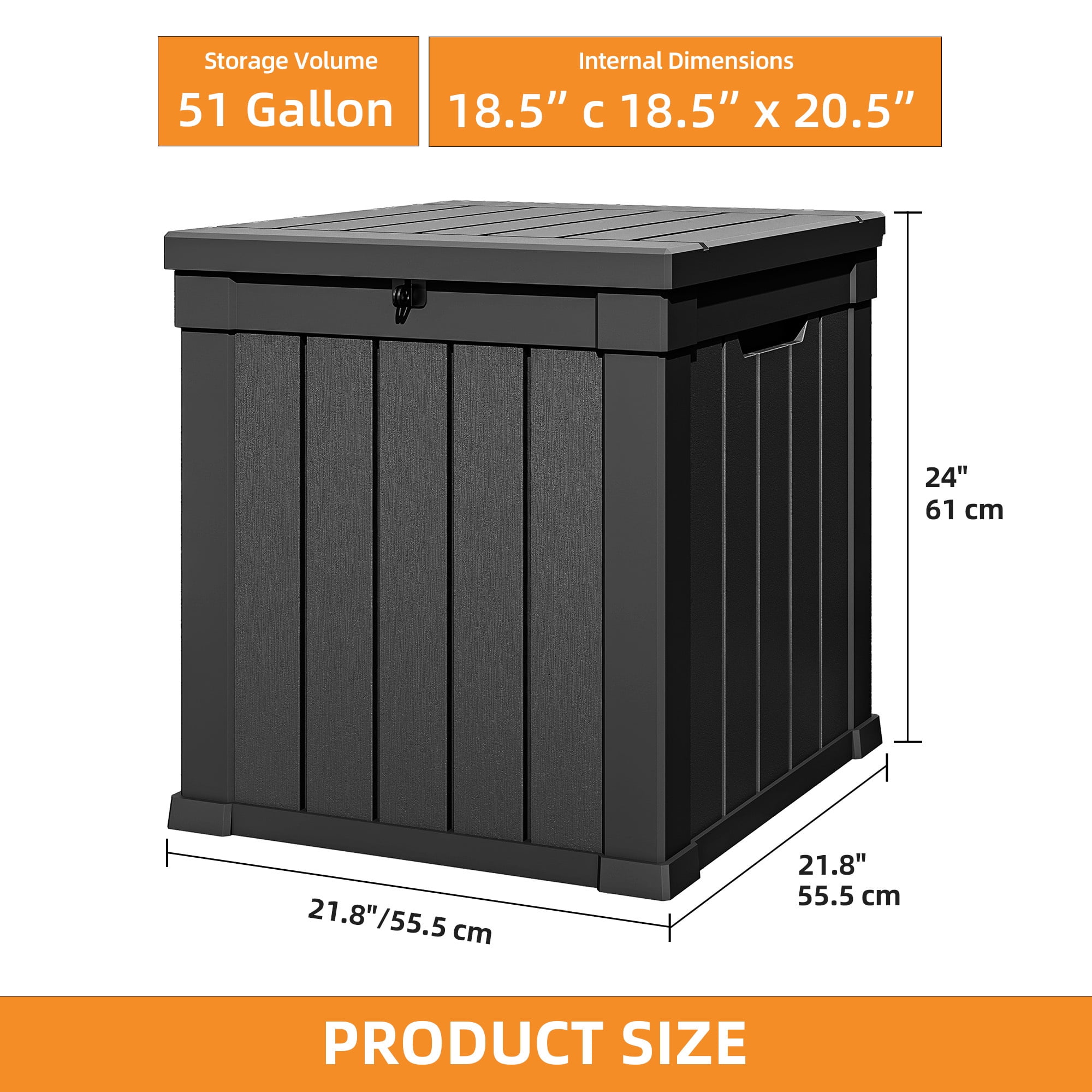 Uforic 51 Gallon Resin Outdoor Deck Box, Waterproof Lockable Storage Box with Side Handles for Patio Garden Pool, Black