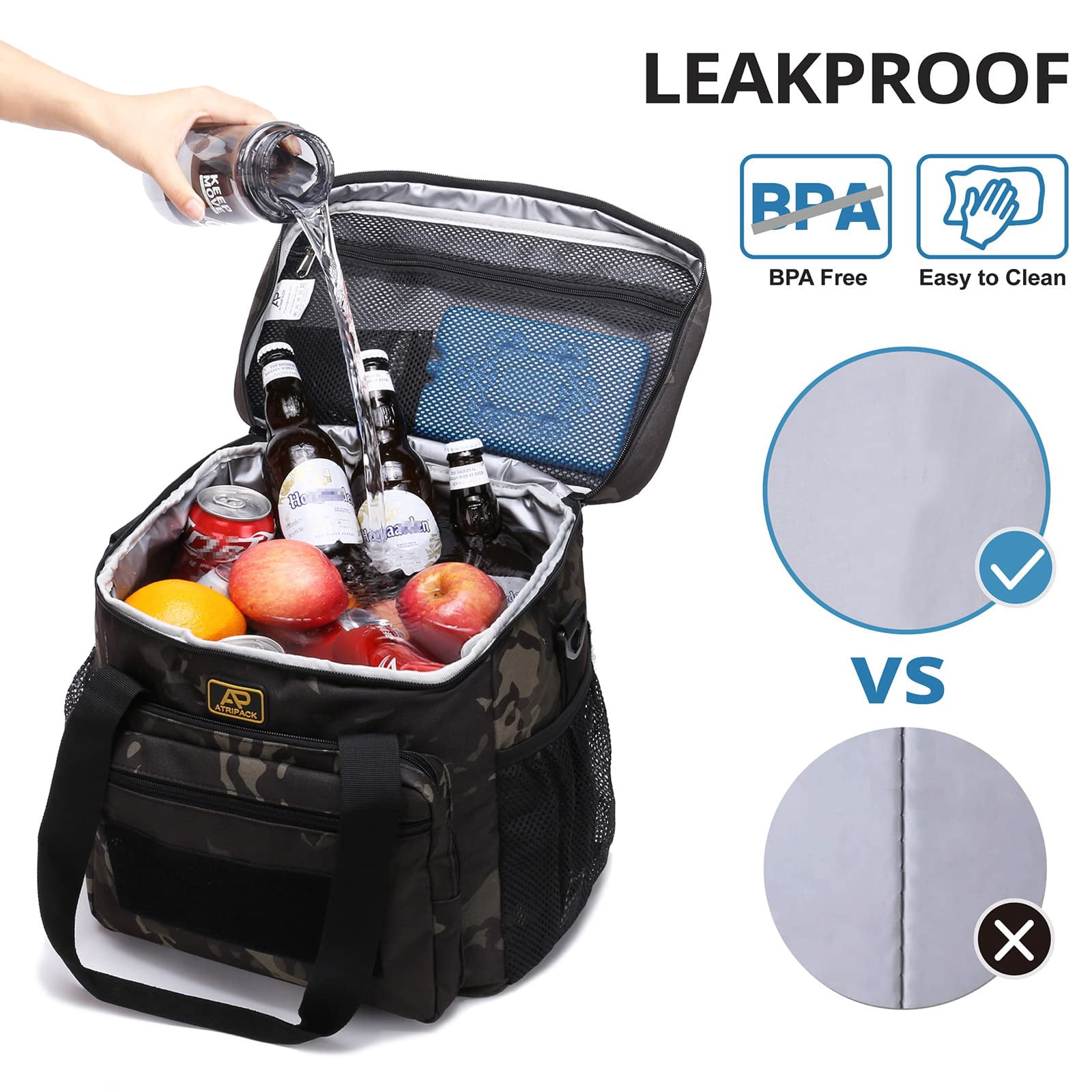 Lunch Box for Men, Lunch Bag Webbing Leakproof Insulated Large Lunch Cooler Bag Women Adult Meal with Adjustable Shoulder Strap Durable Lunch Pail-Camo Black