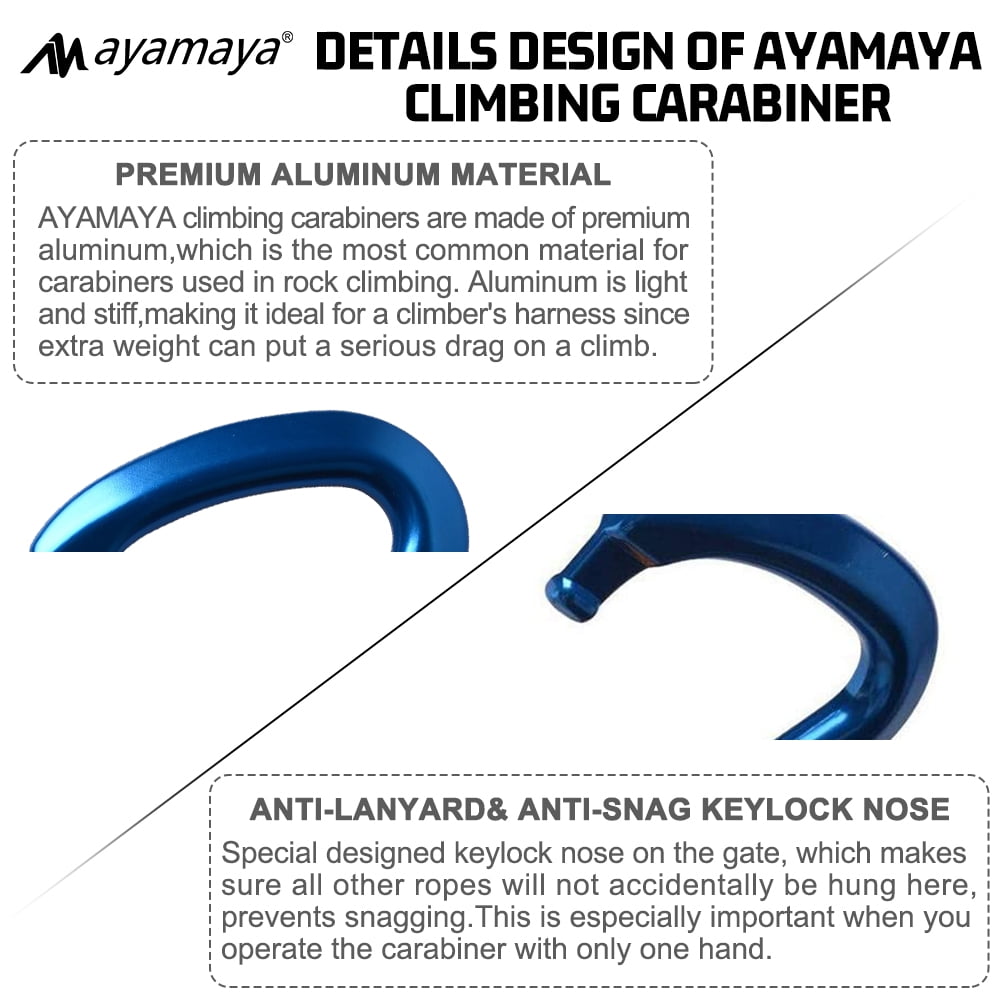 3PACK AYAMAYA Climbing Carabiner, Aluminum D Ring Locking Clip Hook, Screw Locking Screwgate Carabiners,Screw Lock Hook for Traveling Camping (Blue)